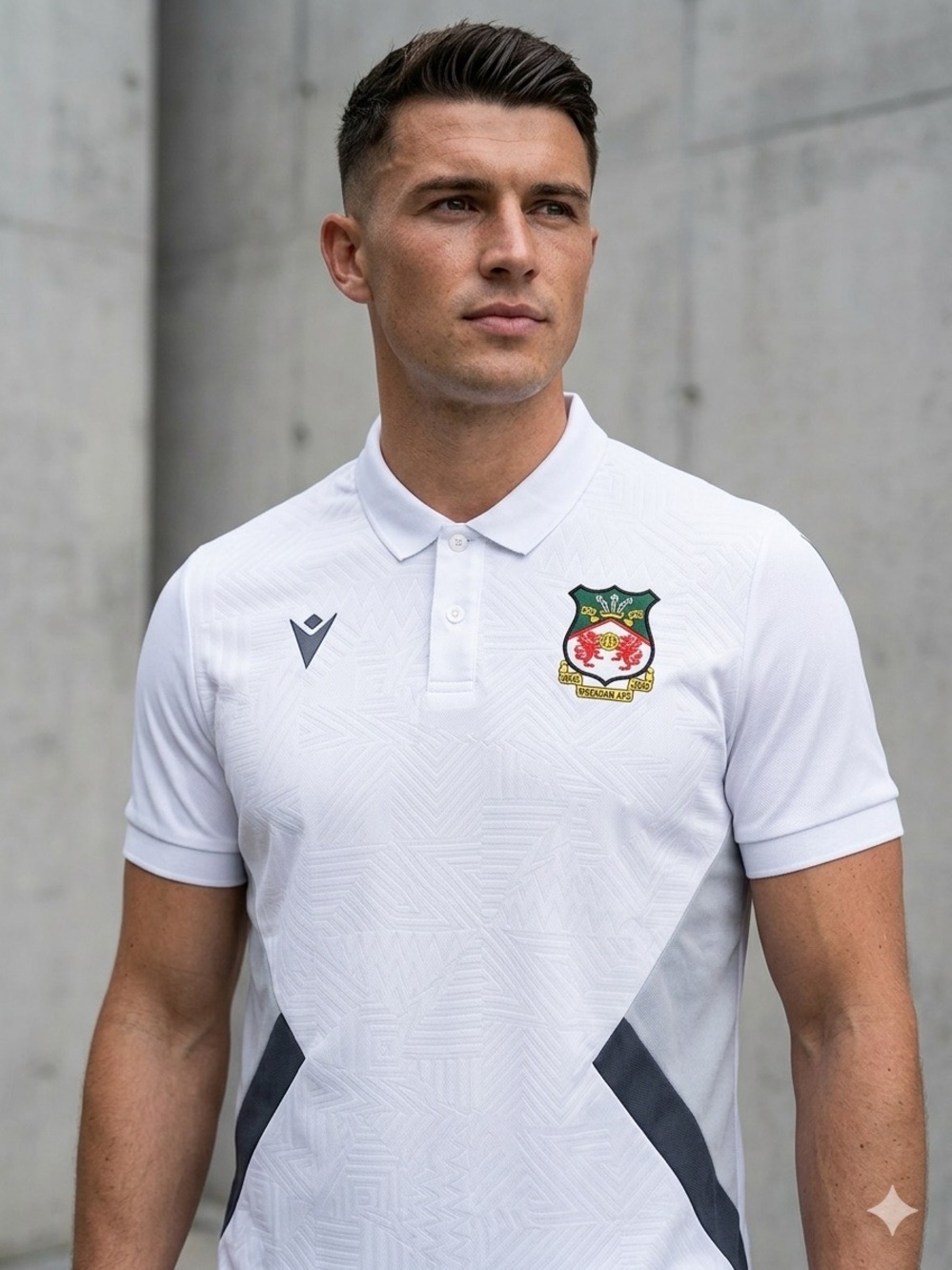 Macron Wrexham AFC White Men's Polo Shirt with Club Crest